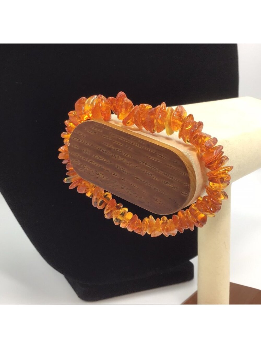 Cognac Amber Chip Bracelet Stretchy 14mm 6.75”